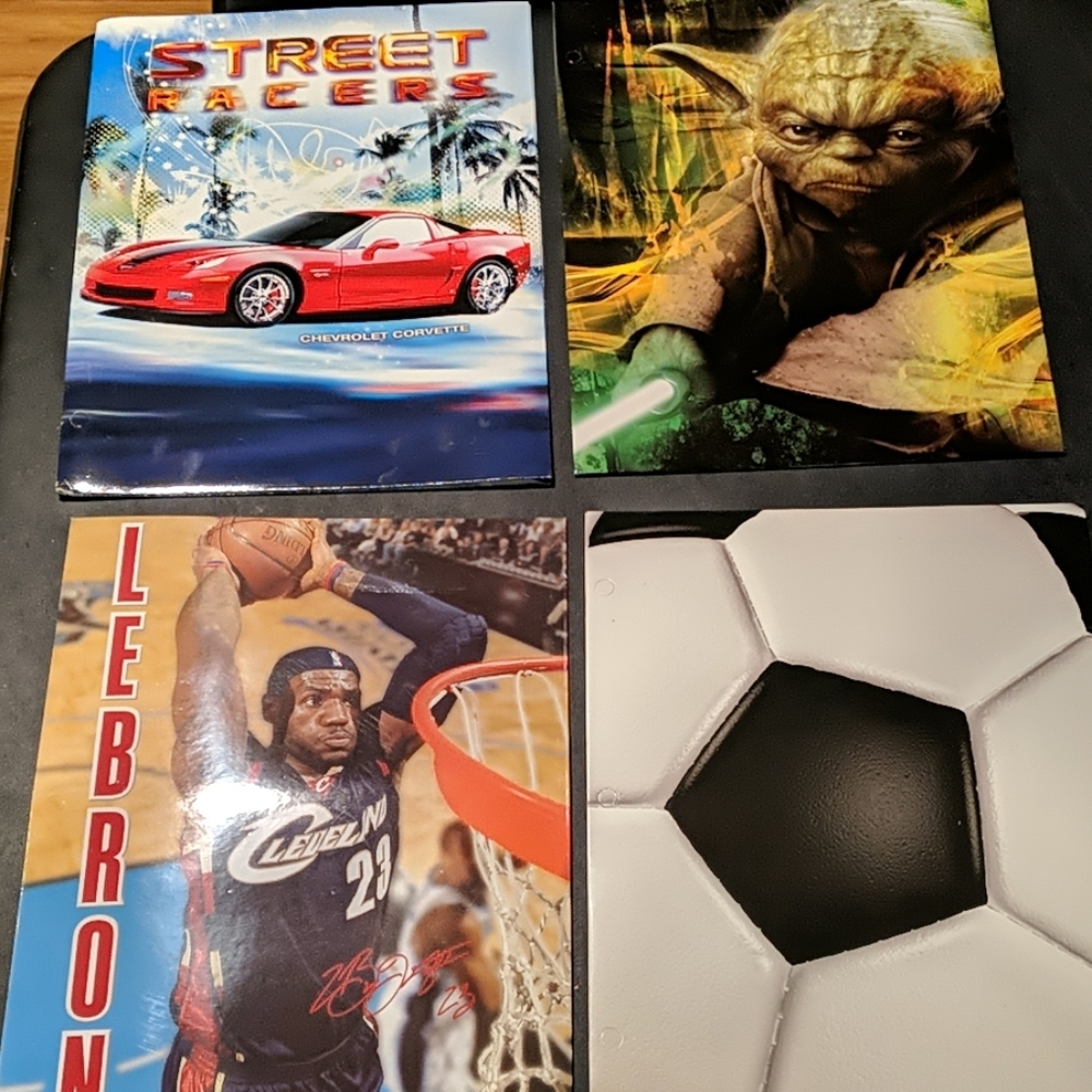 4 Pocket Folders: Yoda, LeBron, Soccer, Corvette